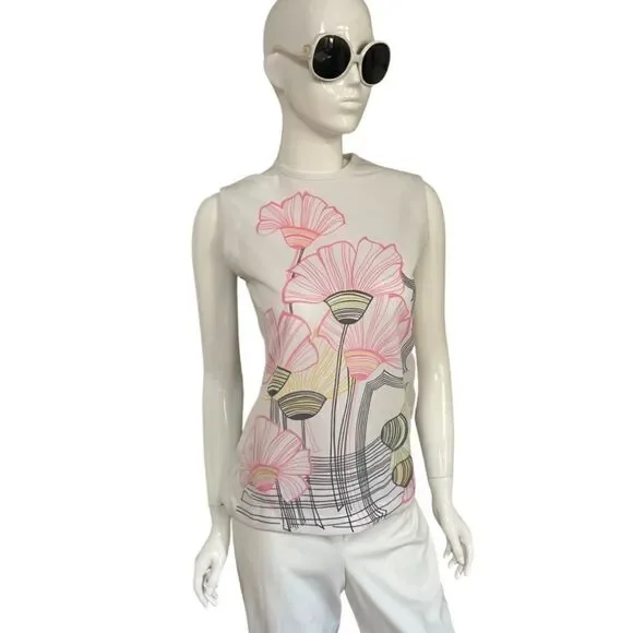 Mod 1960s Handmade One of a Kind Floral Sleeveless Shift Blouse - Picture 2 of 11